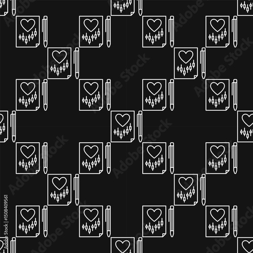 Document with Heart and Investment Chart vector Finance Love linear seamless pattern