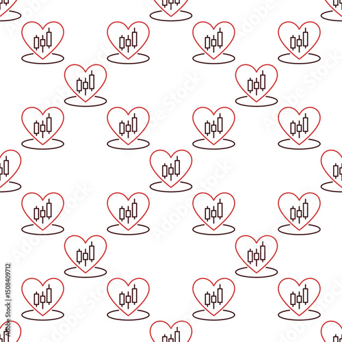Heart with Candlestick Pattern inside vector I Love Trading seamless pattern in thin line style