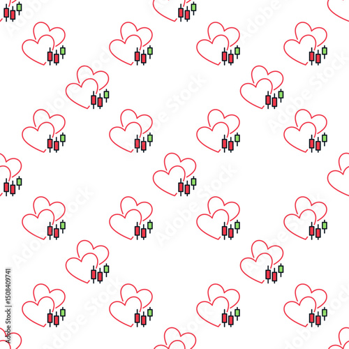 Two Hearts and Candlestick Chart vector Trading colored seamless pattern