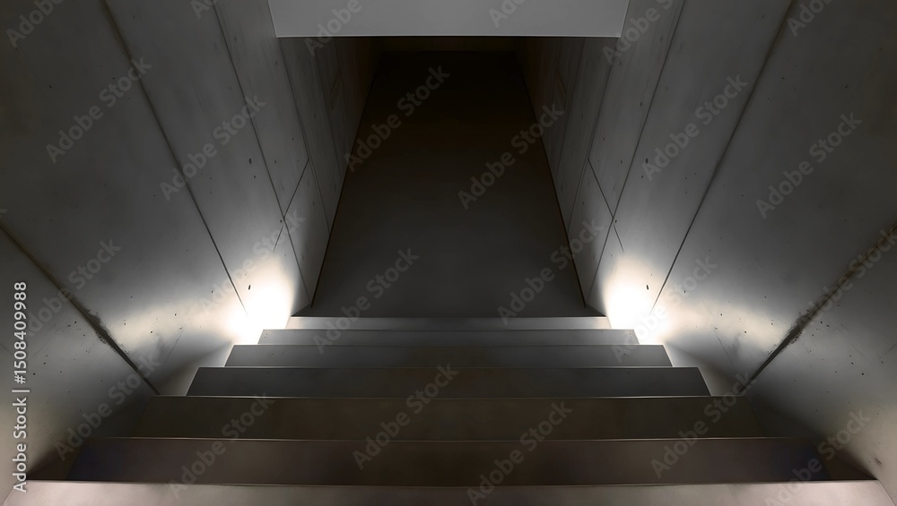 Obraz premium 地下へと続く不気味な階段|壁は打ちっぱなしのコンクリート
