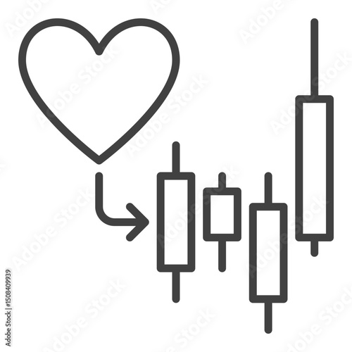 Financial Candlestick Chart and Heart vector linear icon or symbol