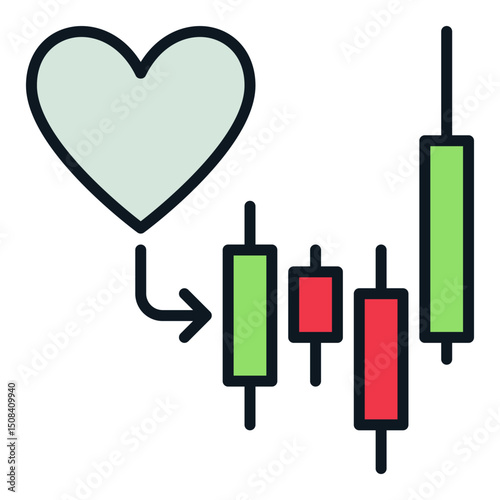 Heart with Financial Candlestick Chart vector colored icon or logo element
