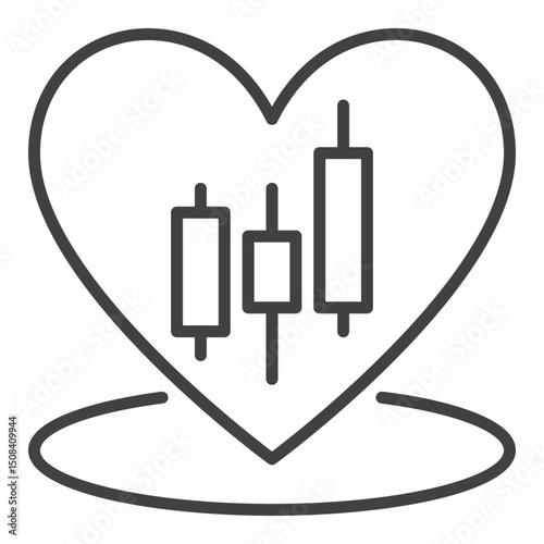 Heart with Candlestick Pattern inside vector I Love Trading icon or sign in thin line style