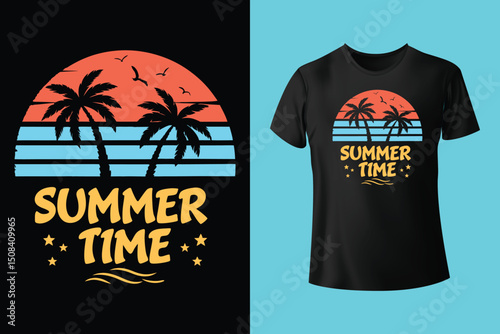 Summer Day Vector T-Shirt Design – Bright and Tropical Style, Sunny Beach T-Shirt Graphic – Fun and Colorful Summer Art, Cool Summer T-Shirt Design – Vacation and Chill Vibes.
