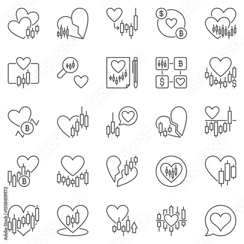 I love Trading outline icons - Heart with Candlestick Chart symbols