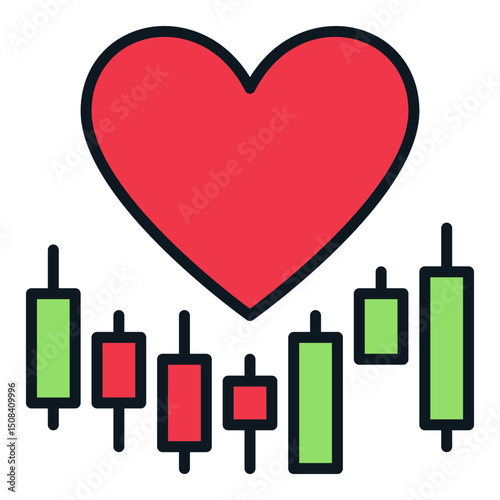 Red Heart with Candlestick Pattern vector I Love Trading colored icon or symbol