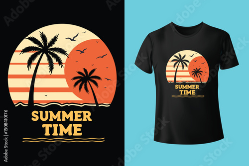Summer Day Vector T-Shirt Design – Bright and Tropical Style, Sunny Beach T-Shirt Graphic – Fun and Colorful Summer Art, Cool Summer T-Shirt Design – Vacation and Chill Vibes.