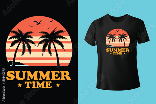 Summer Day Vector T-Shirt Design – Bright and Tropical Style, Sunny Beach T-Shirt Graphic – Fun and Colorful Summer Art, Cool Summer T-Shirt Design – Vacation and Chill Vibes.