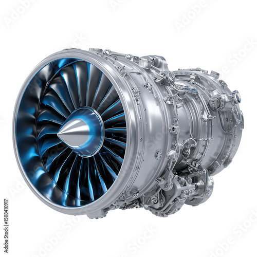 Turbofan engine 3d render isolated on transparent background
