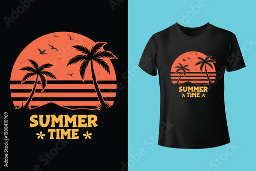 Summer Day Vector T-Shirt Design – Bright and Tropical Style, Sunny Beach T-Shirt Graphic – Fun and Colorful Summer Art, Cool Summer T-Shirt Design – Vacation and Chill Vibes.