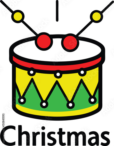 vector outline christmas drum logo icon with white.eps
