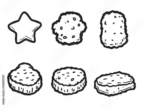 Frozen chicken nuggets line art vector