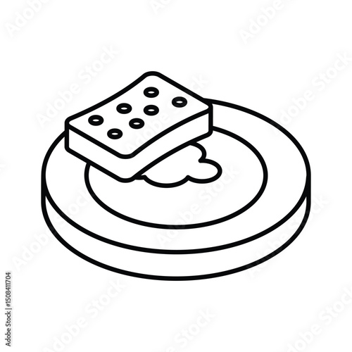 Get this isometric icon of dishwashing sponge and plate