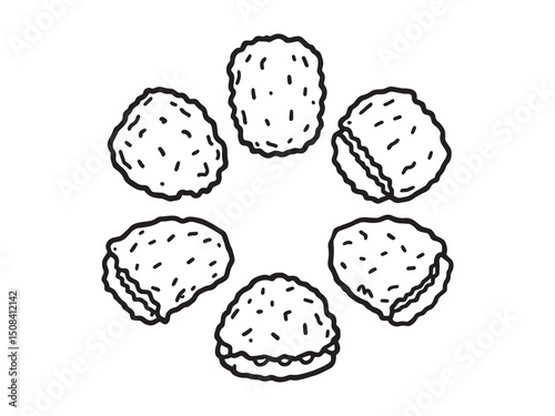 Frozen chicken nuggets line art vector