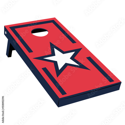 Red Cornhole Board with White Star Icon, Vector illustration of a red cornhole board featuring a bold white star, ideal for sports graphics, games, or event branding.

