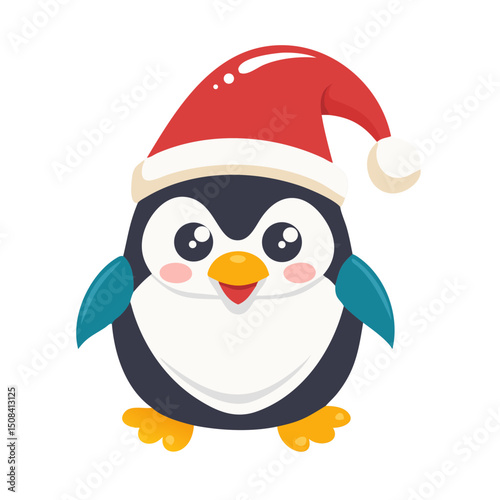 Vector illustration of penguin wearing a Santa hat