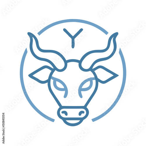 Minimal blue outline of Taurus zodiac sign showing a bull’s head, symbolizing strength, earth element, and stability in astrology.
