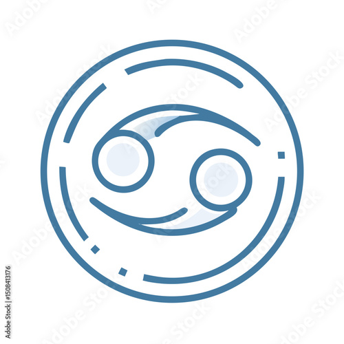 Line art icon of the Cancer zodiac sign in blue, ideal for astrology, horoscope apps, and star sign content.
