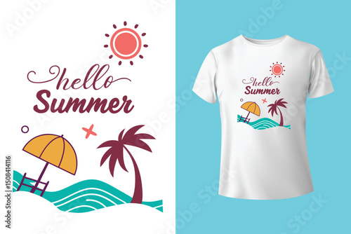 Summer Day Vector T-Shirt Design – Bright and Tropical Style, Sunny Beach T-Shirt Graphic – Fun and Colorful Summer Art, Cool Summer T-Shirt Design – Vacation and Chill Vibes.
