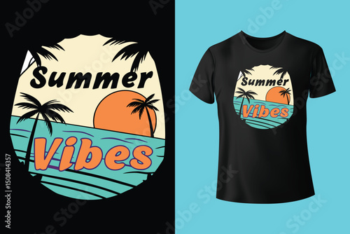 Summer Day Vector T-Shirt Design – Bright and Tropical Style, Sunny Beach T-Shirt Graphic – Fun and Colorful Summer Art, Cool Summer T-Shirt Design – Vacation and Chill Vibes.