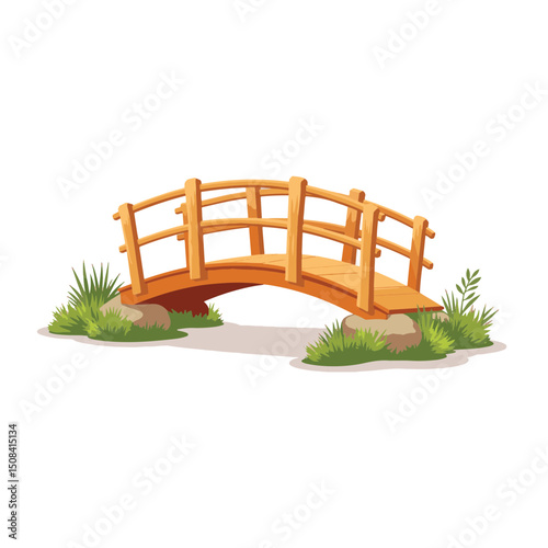 Classic wooden bridge illustration against white background, simplicity