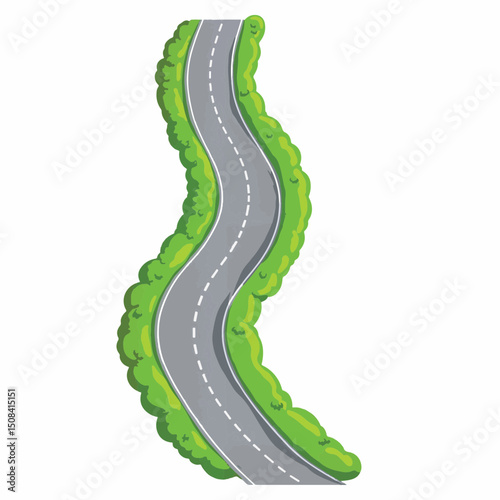 Curved bicycle path bordered by green grass, nature's simplicity