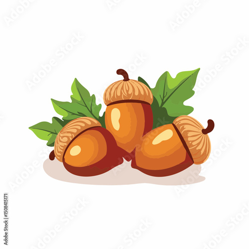 Collection of fallen acorns with geometric leaves, nature's bounty