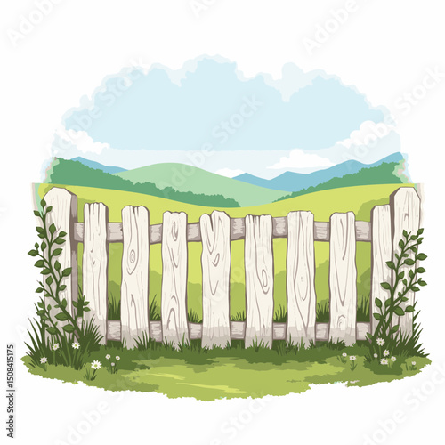 Rustic wooden fence in serene countryside, nature's tranquility