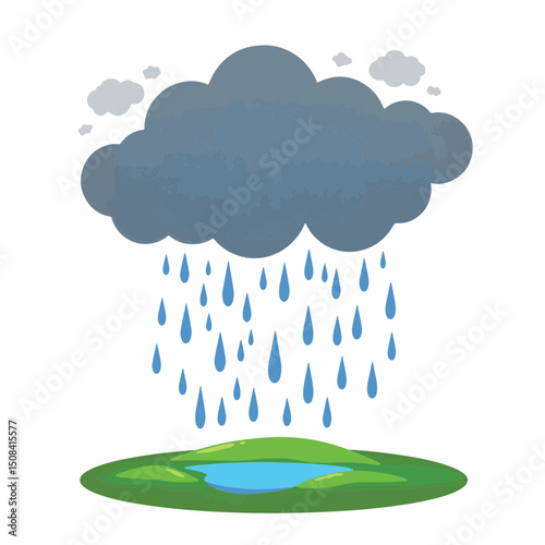 Heavy rain cloud releasing droplets over green hill, stormy weather