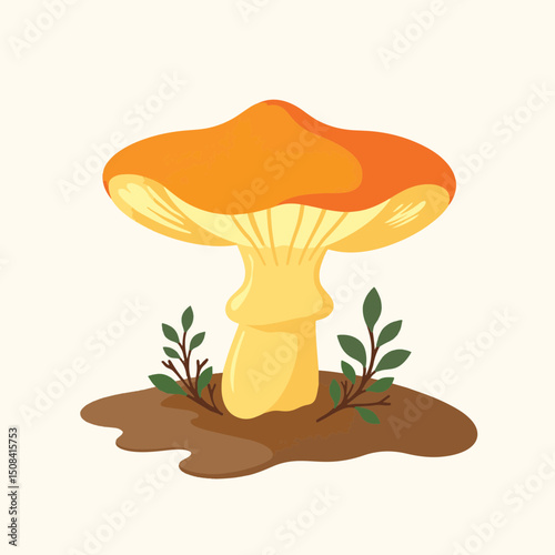 Distinct chanterelle mushroom on forest floor, natural beauty