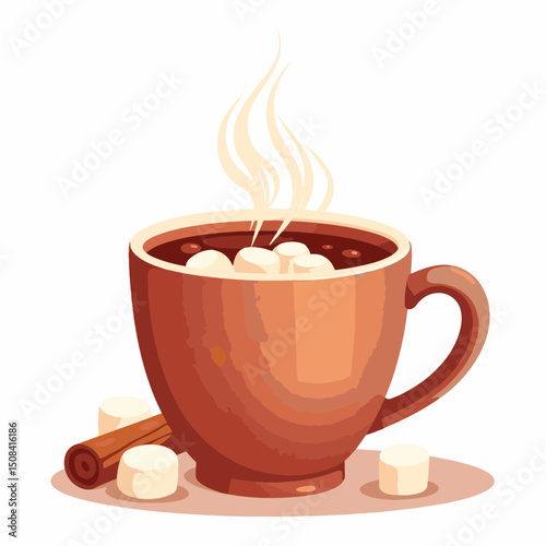 Cozy hot chocolate with marshmallows and cinnamon, warmth and comfort