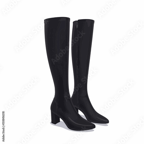 Sleek black knee-high boots on white background, minimalistic appeal