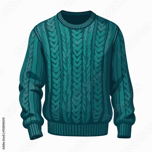 Chunky knit sweater illustration in rich teal color, timeless design