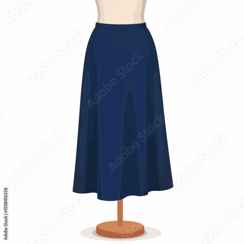 Elegant navy midi skirt displayed on mannequin, timeless fashion
