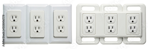 Multiple electrical outlets for efficient power access isolated with transparent background