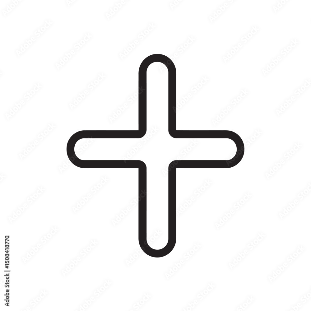 Obraz premium The simple black plus sign symbol stands alone with rounded edges on white