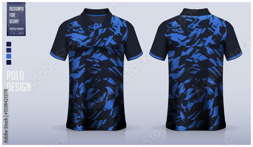 Polo shirt mockup template design for soccer jersey, football kit or sportswear. Sport uniform in front view and back view. T-shirt mockup for sport club. Fabric pattern.