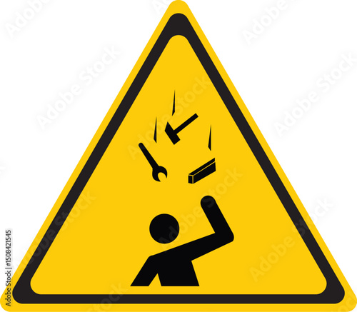 warning sign of falling tools hazard in construction site safety alert