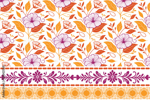 seamless textile sketch design, one line cotton flower print, trendy wrapping floral texture, fashion rose border idea, stylish fabric pattern

