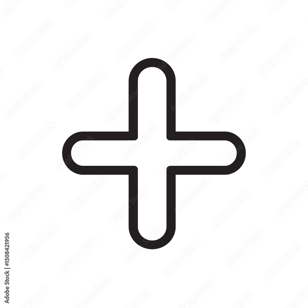 Obraz premium Thick black outline creates a simple rounded plus sign on transparent background