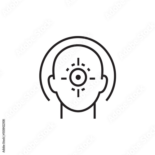 This black line icon exhibits a human head silhouette with a target symbol inside