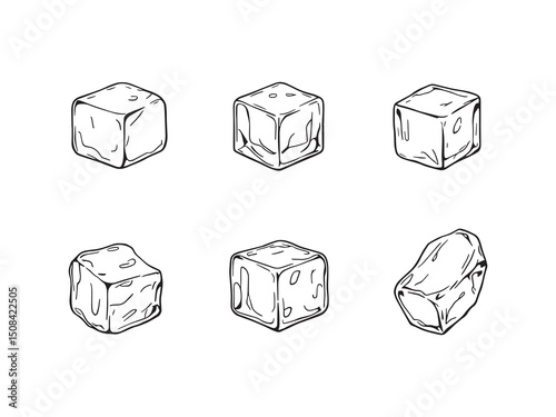 Ice cubes line art vector