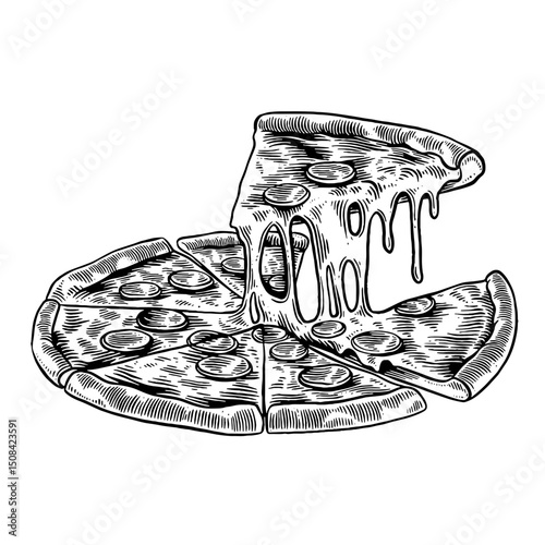 Hand drawn Pepperoni Pizza Sketch Illustration
