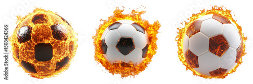 Flaming Soccer Balls Isolated on Transparent Background for Creative Use