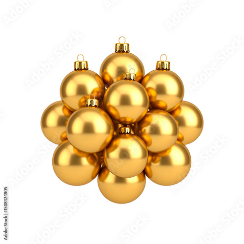 Golden christmas baubles cluster festive decoration on transparent background