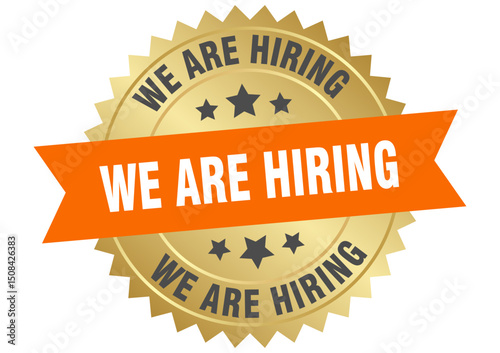 we are hiring. we are hiring round orange and gold label isolated on transparent background