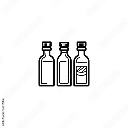Three stylish bottles stand upright showing different fillings, presented on transparent background