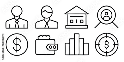 Set of Business and Finance Icons in Doodle Style on White Background