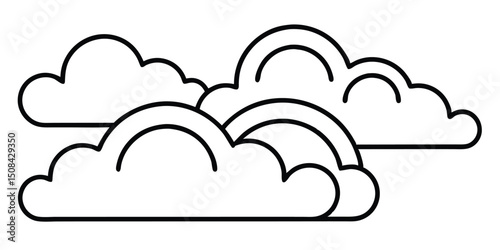 Simple Line Drawing of Clouds with Rainbows on White Background
