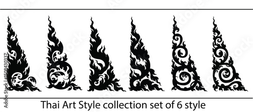 thai art Corner pattern set of 6 style icon vector black shadow
